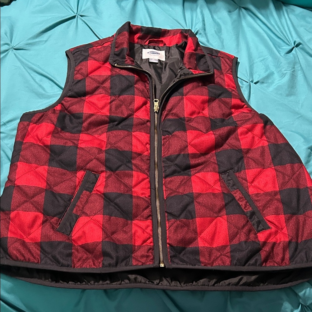 Old Navy Red and Black Plaid Women's Vest